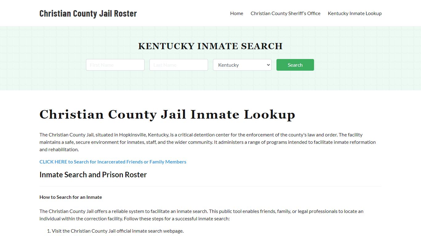 Christian County Jail Roster Lookup, KY, Inmate Search